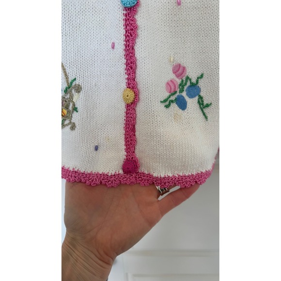Vintage ALL POINTS Reference Point Easter Spring Embroidered Cardigan Sweater L - Picture 5 of 14